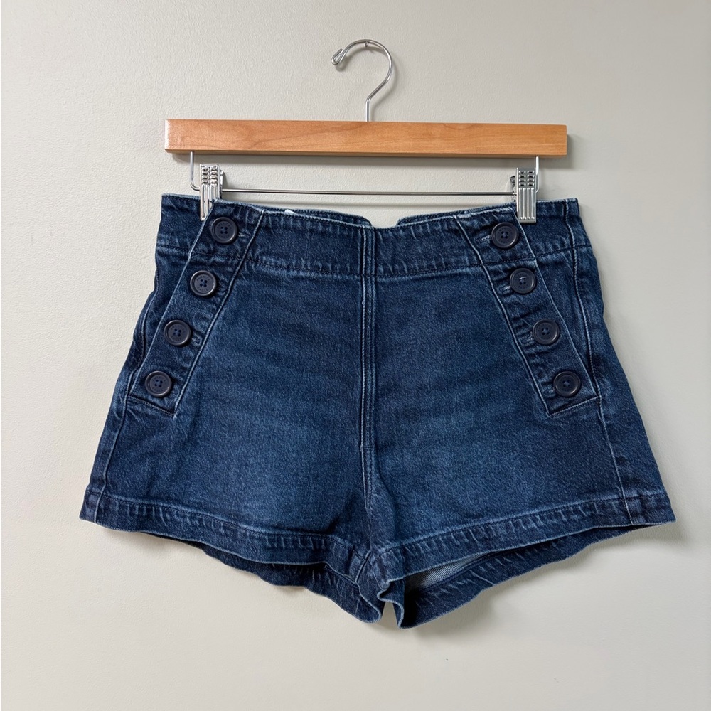 American Eagle Outfitters Dark Blue Denim Button-Accent Shorts